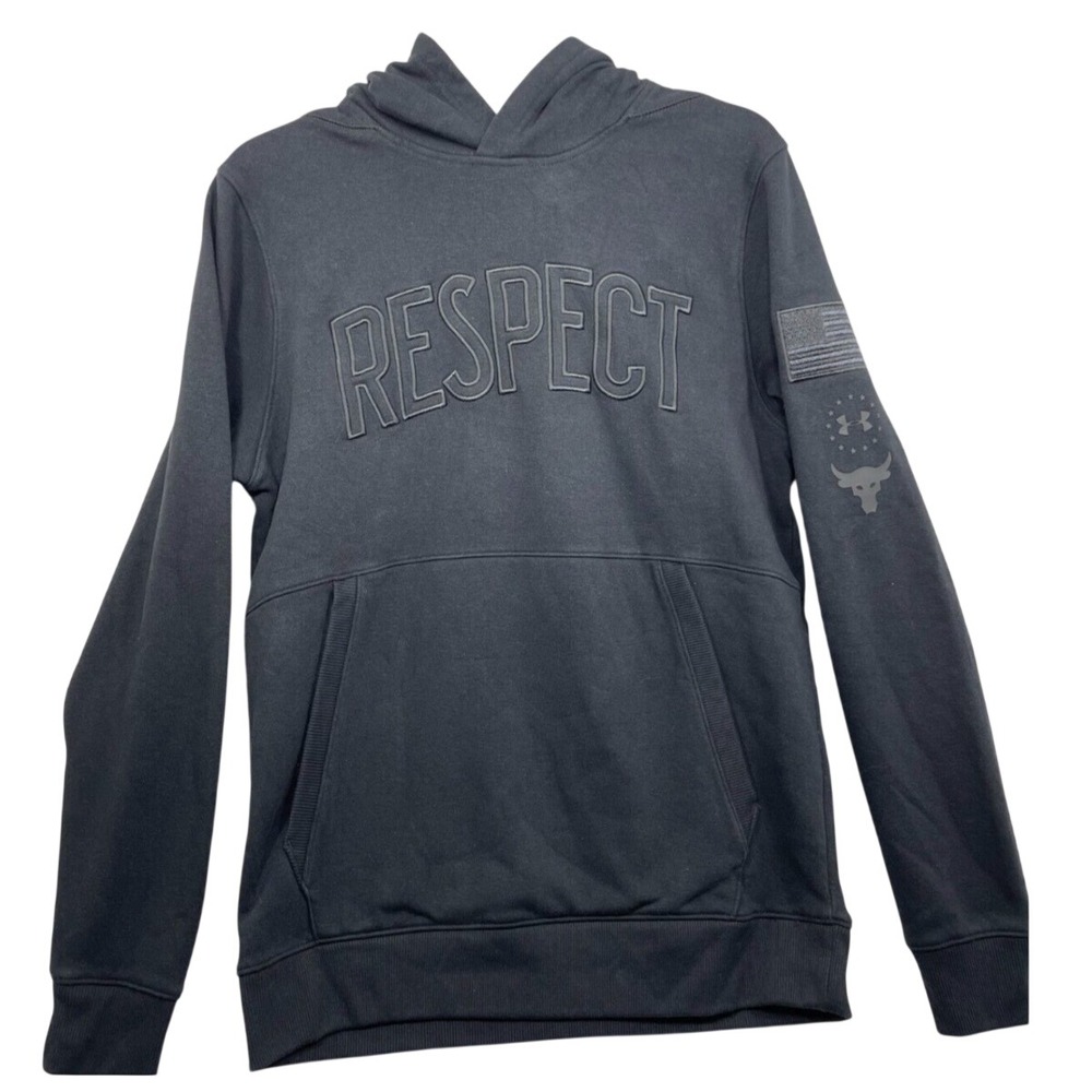 Under Armour UA Mens Project Rock Respect USA Flag Black Hoodie Sweatshirt Large